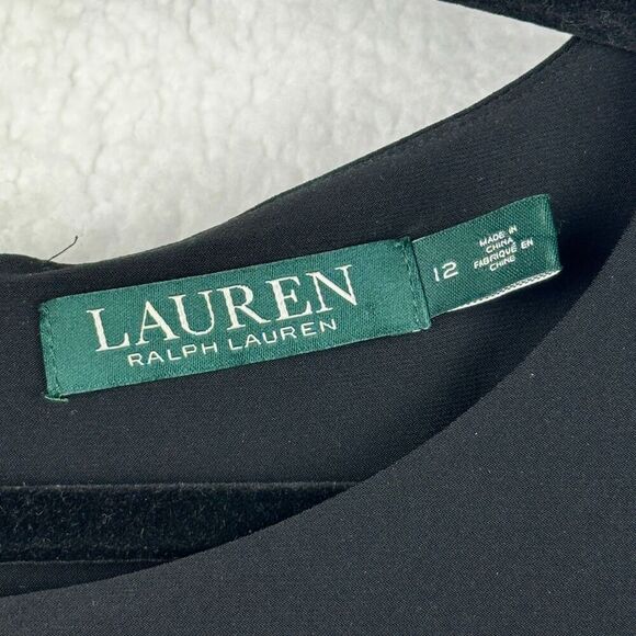 Lauren Ralph Lauren Midi Dress Size 12 Black Leather Trim Goth Viking Ren Faire - Picture 7 of 13